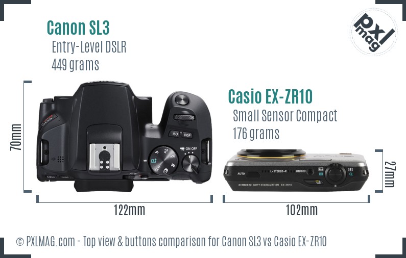 Canon SL3 vs Casio EX-ZR10 top view buttons comparison