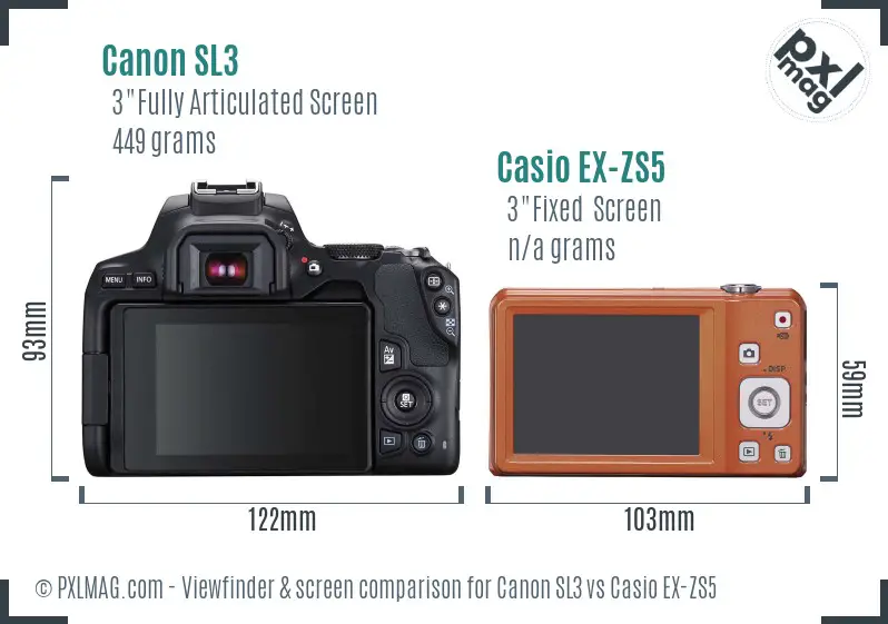 Canon SL3 vs Casio EX-ZS5 Screen and Viewfinder comparison