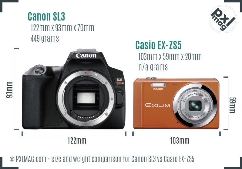 Canon SL3 vs Casio EX-ZS5 size comparison