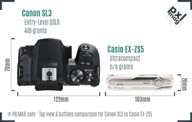 Canon SL3 vs Casio EX-ZS5 top view buttons comparison