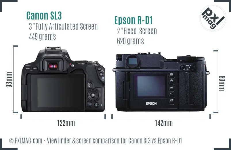 Canon SL3 vs Epson R-D1 Screen and Viewfinder comparison