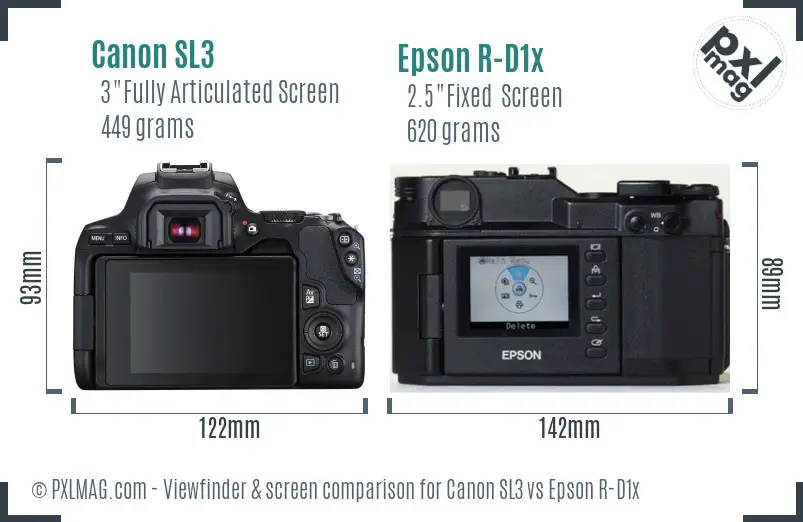 Canon SL3 vs Epson R-D1x Screen and Viewfinder comparison