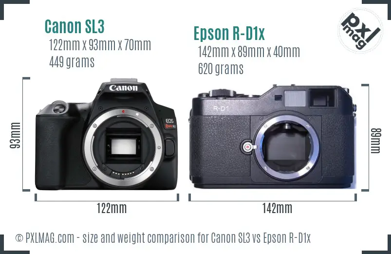 Canon SL3 vs Epson R-D1x size comparison