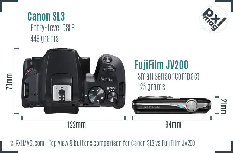 Canon SL3 vs FujiFilm JV200 top view buttons comparison