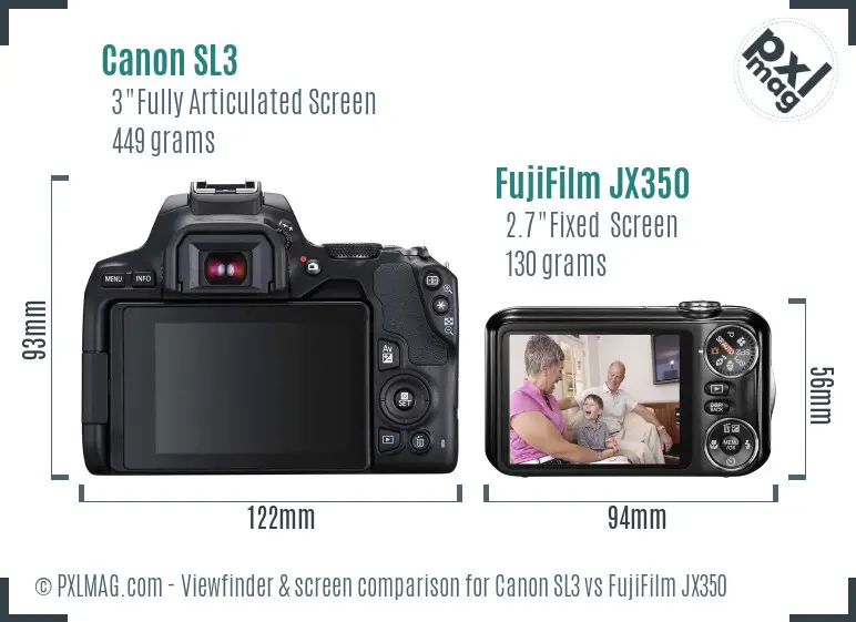 Canon SL3 vs FujiFilm JX350 Screen and Viewfinder comparison