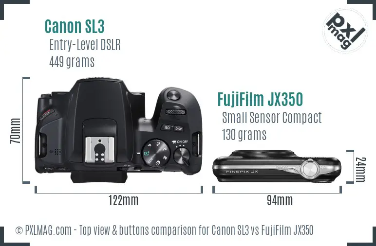 Canon SL3 vs FujiFilm JX350 top view buttons comparison