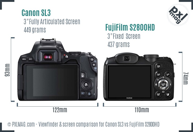 Canon SL3 vs FujiFilm S2800HD Screen and Viewfinder comparison