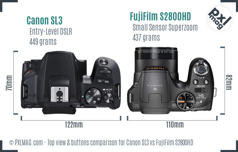 Canon SL3 vs FujiFilm S2800HD top view buttons comparison