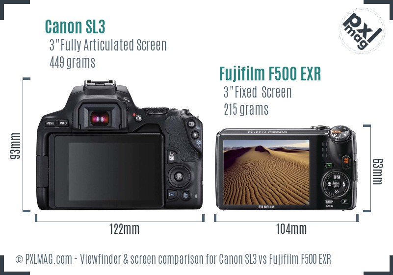 Canon SL3 vs Fujifilm F500 EXR Screen and Viewfinder comparison