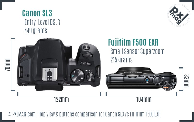 Canon SL3 vs Fujifilm F500 EXR top view buttons comparison