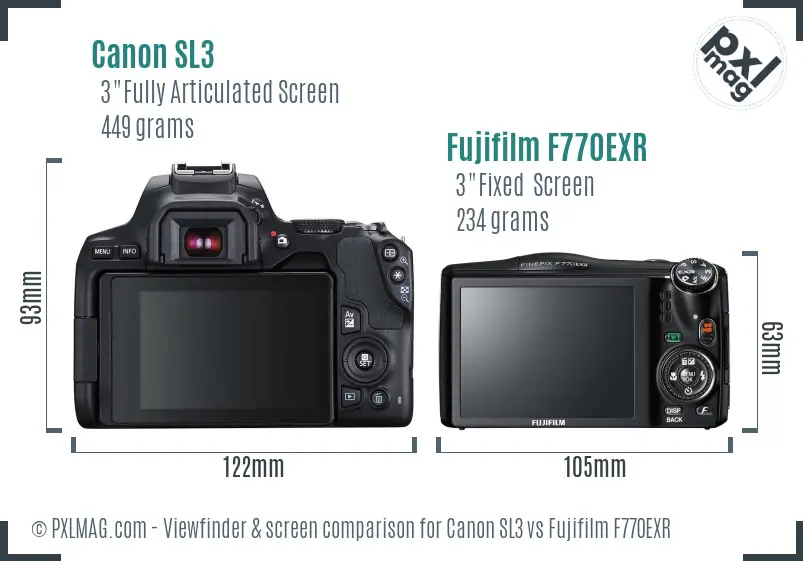 Canon SL3 vs Fujifilm F770EXR Screen and Viewfinder comparison