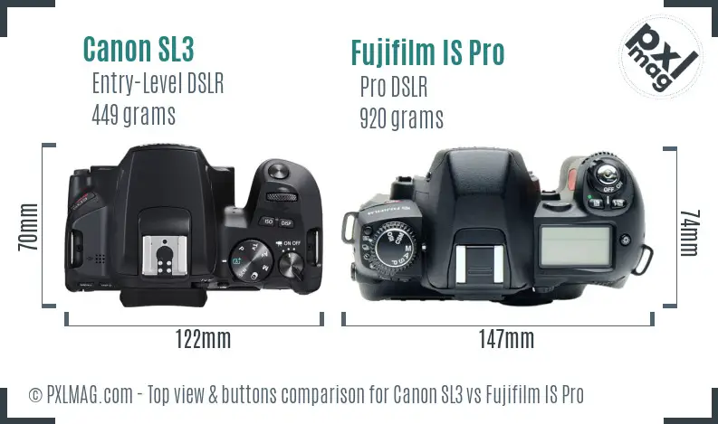 Canon SL3 vs Fujifilm IS Pro top view buttons comparison Canon SL3 vs Fujifilm IS Pro top view buttons comparison
