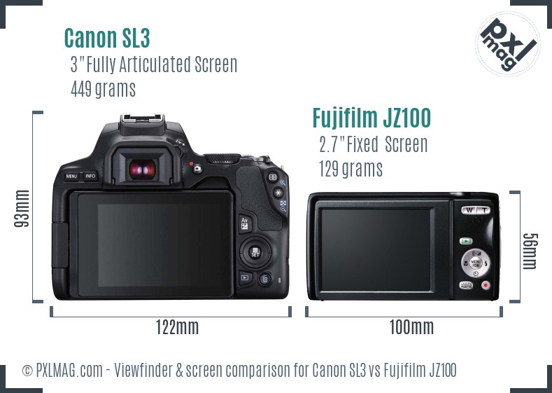 Canon SL3 vs Fujifilm JZ100 Screen and Viewfinder comparison