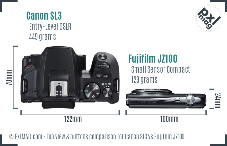 Canon SL3 vs Fujifilm JZ100 top view buttons comparison