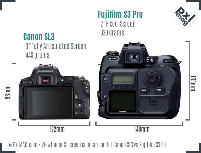 Canon SL3 vs Fujifilm S3 Pro Screen and Viewfinder comparison