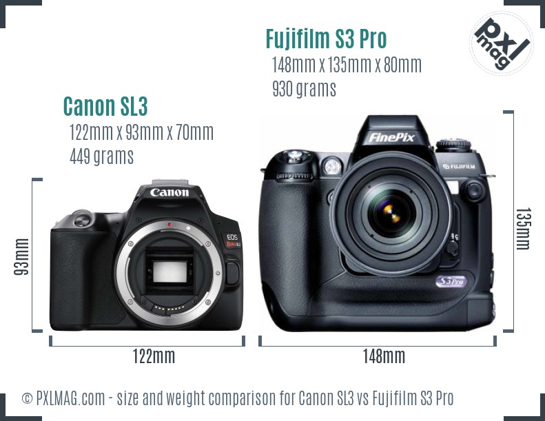 Canon SL3 vs Fujifilm S3 Pro size comparison