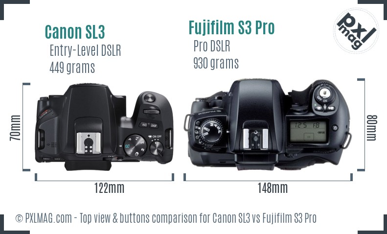 Canon SL3 vs Fujifilm S3 Pro top view buttons comparison