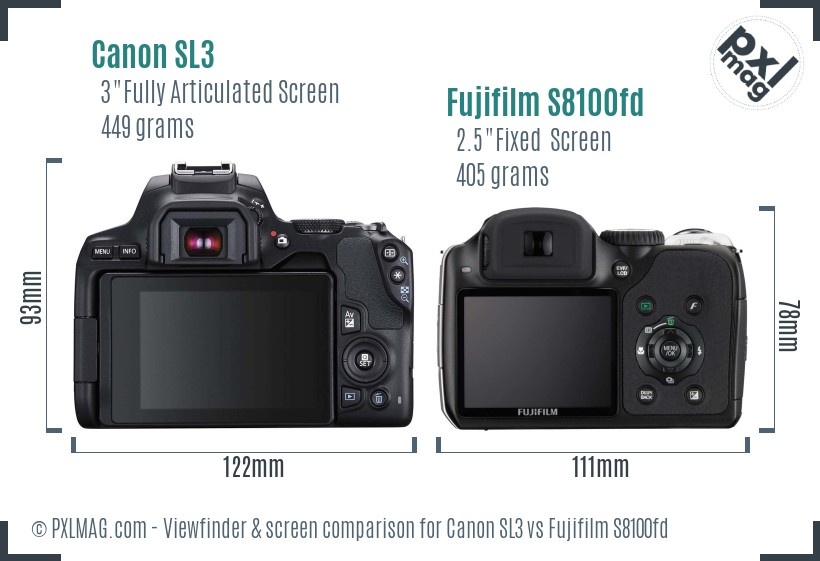 Canon SL3 vs Fujifilm S8100fd Screen and Viewfinder comparison