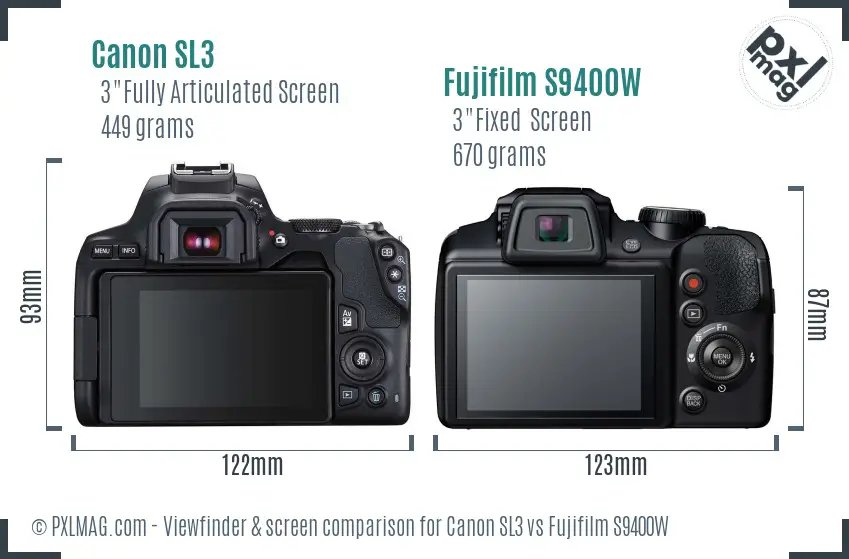 Canon SL3 vs Fujifilm S9400W Screen and Viewfinder comparison