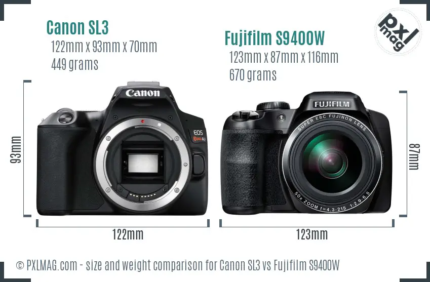 Canon SL3 vs Fujifilm S9400W size comparison