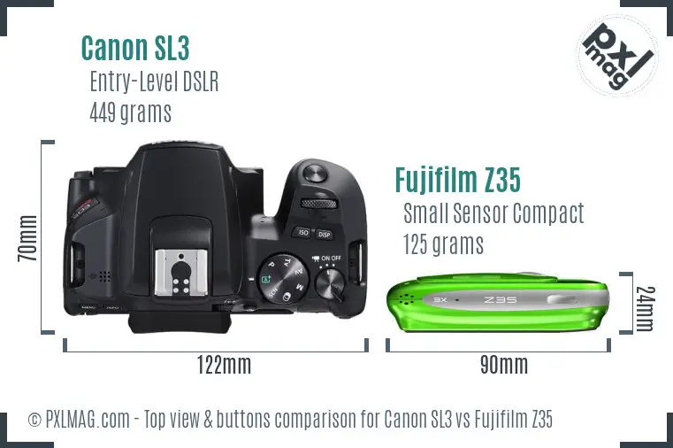 Canon SL3 vs Fujifilm Z35 top view buttons comparison