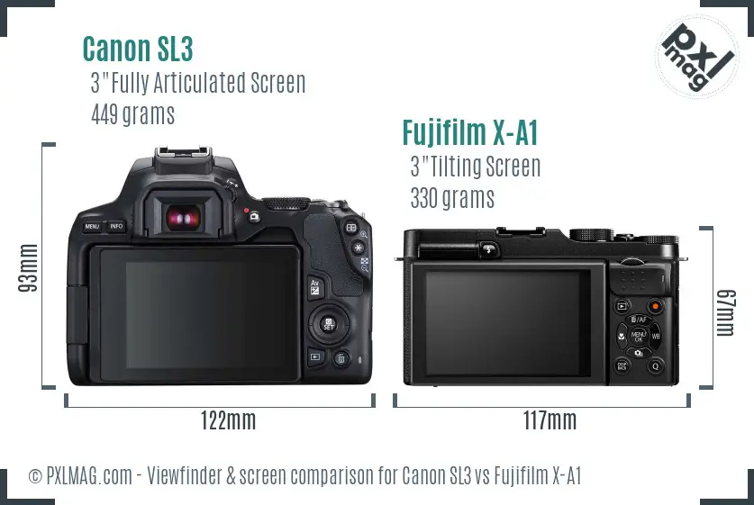 Canon SL3 vs Fujifilm X-A1 Screen and Viewfinder comparison