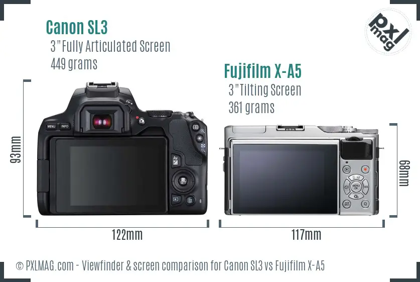 Canon SL3 vs Fujifilm X-A5 Screen and Viewfinder comparison