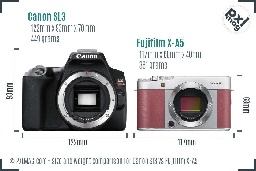 Canon SL3 vs Fujifilm X-A5 size comparison