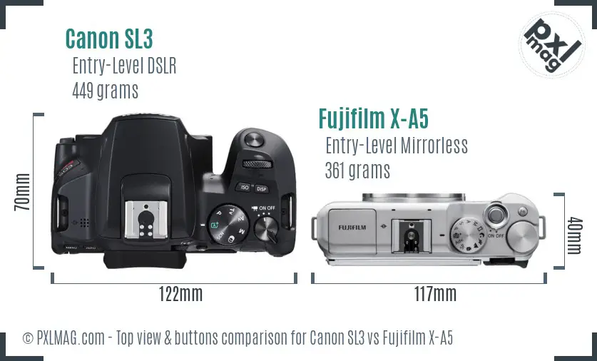 Canon SL3 vs Fujifilm X-A5 top view buttons comparison