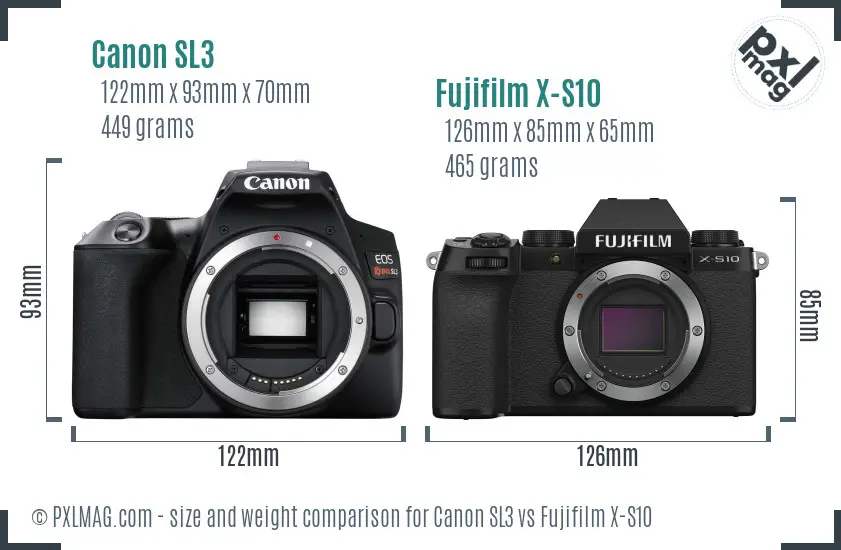 Canon SL3 vs Fujifilm X-S10 size comparison Canon SL3 vs Fujifilm X-S10 size comparison