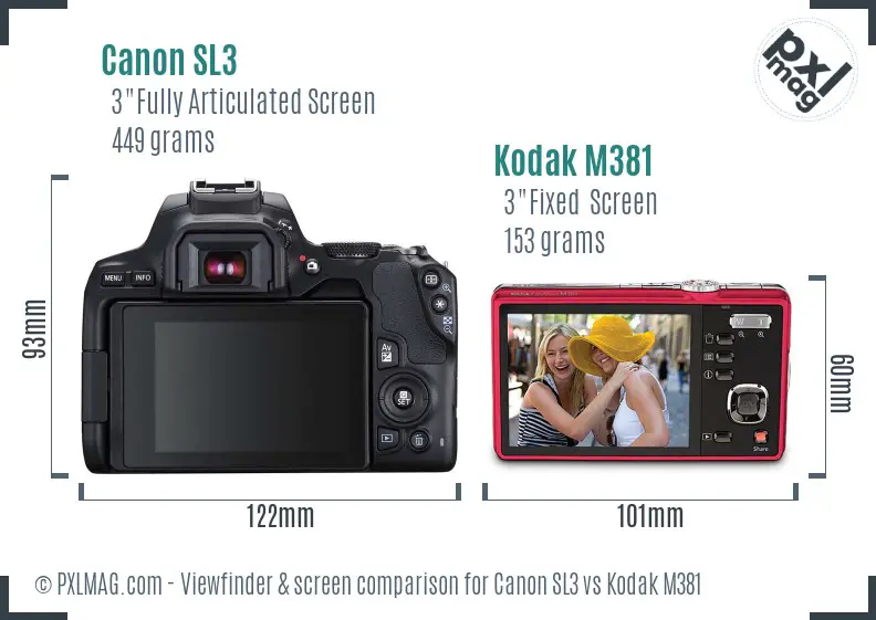 Canon SL3 vs Kodak M381 Screen and Viewfinder comparison