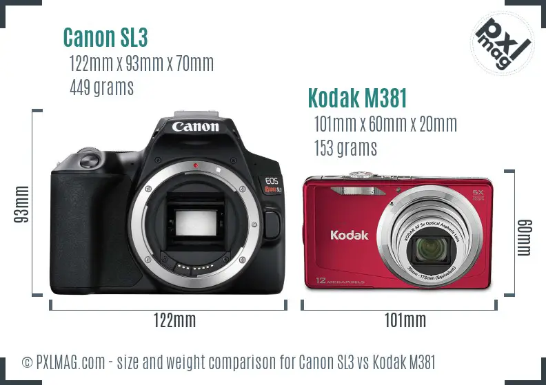 Canon SL3 vs Kodak M381 size comparison