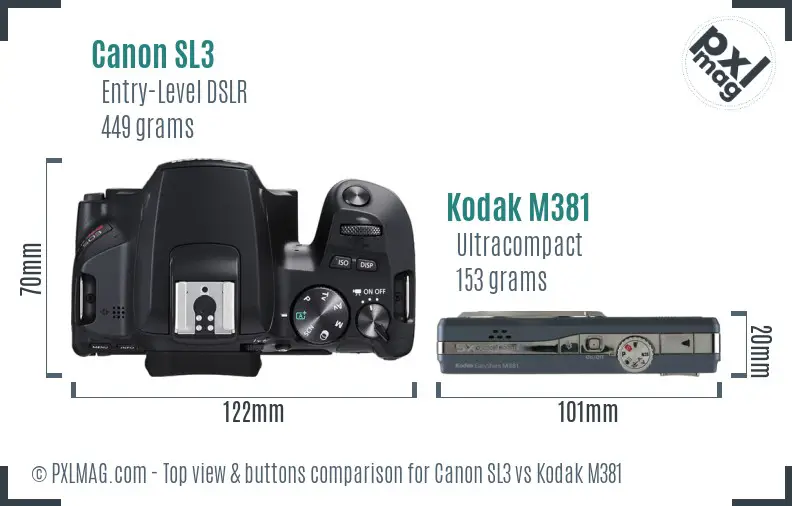 Canon SL3 vs Kodak M381 top view buttons comparison