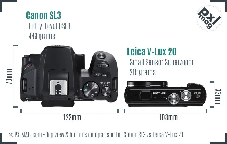 Canon SL3 vs Leica V-Lux 20 top view buttons comparison