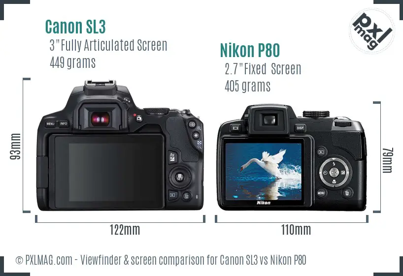 Canon SL3 vs Nikon P80 Screen and Viewfinder comparison