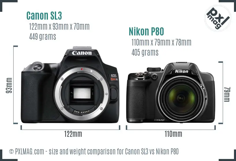 Canon SL3 vs Nikon P80 size comparison