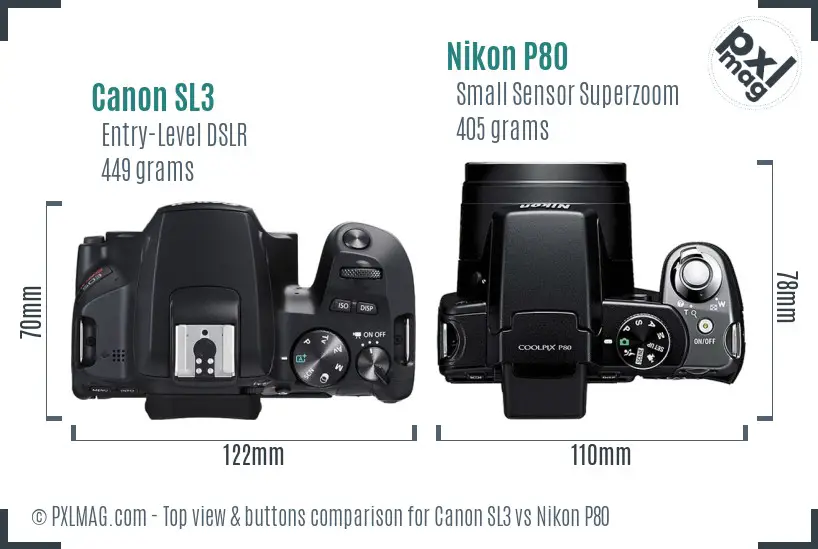 Canon SL3 vs Nikon P80 top view buttons comparison