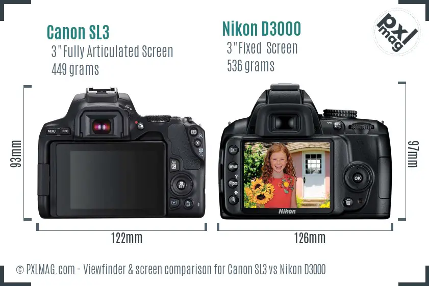 Canon SL3 vs Nikon D3000 Screen and Viewfinder comparison