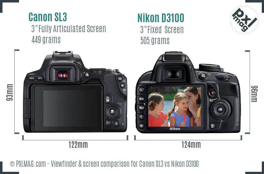 Canon SL3 vs Nikon D3100 Screen and Viewfinder comparison