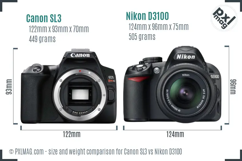 Canon SL3 vs Nikon D3100 size comparison