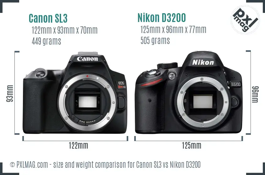 Canon SL3 vs Nikon D3200 size comparison
