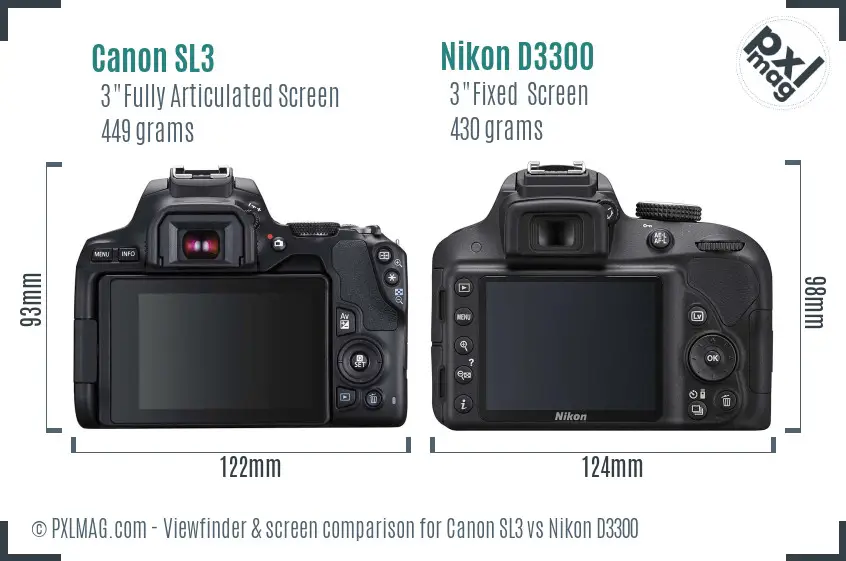 Canon SL3 vs Nikon D3300 Screen and Viewfinder comparison