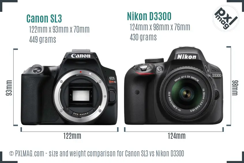 Canon SL3 vs Nikon D3300 size comparison
