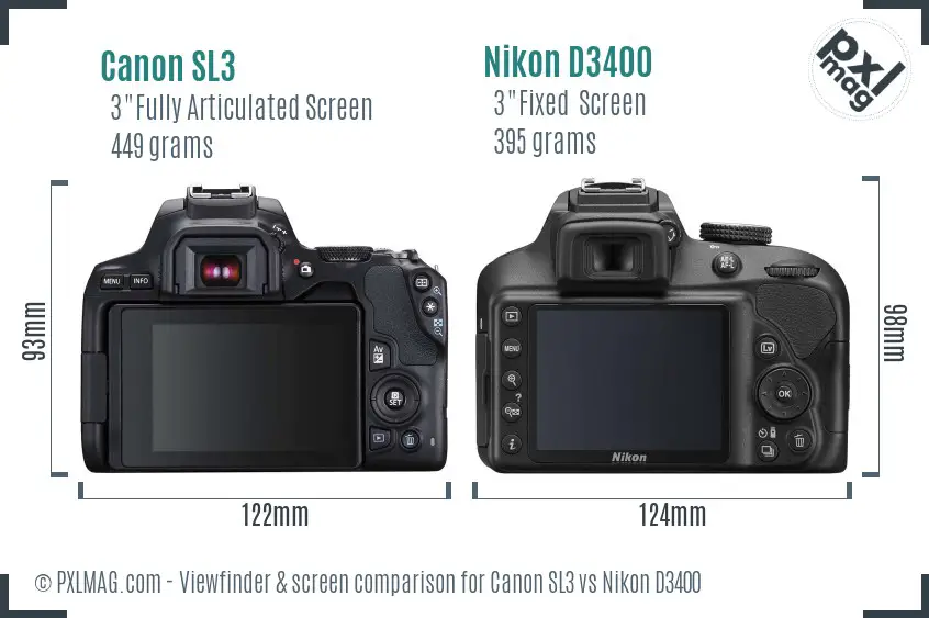 Canon SL3 vs Nikon D3400 Screen and Viewfinder comparison