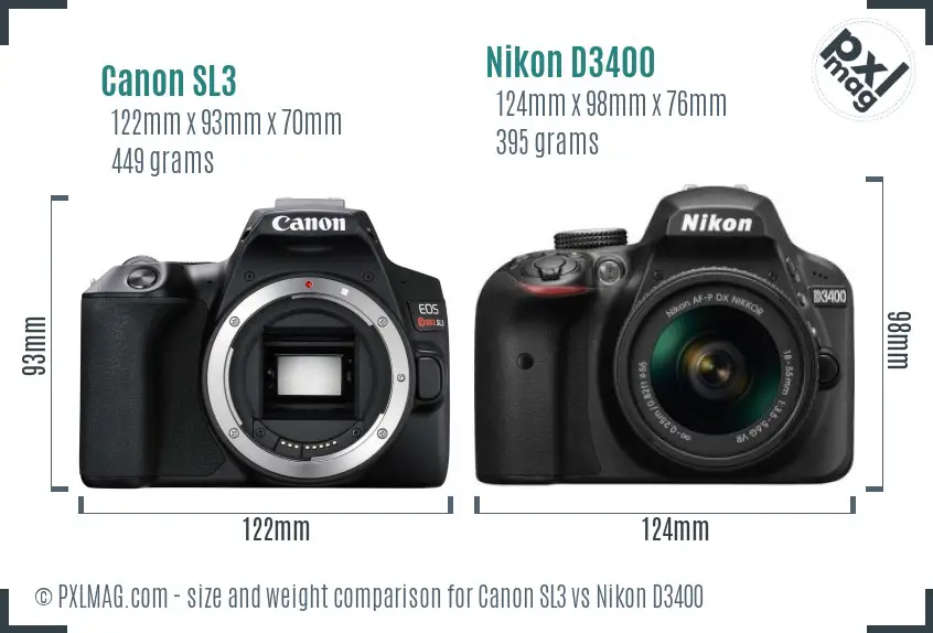 Canon SL3 vs Nikon D3400 size comparison