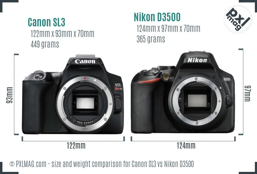 Canon SL3 vs Nikon D3500 size comparison