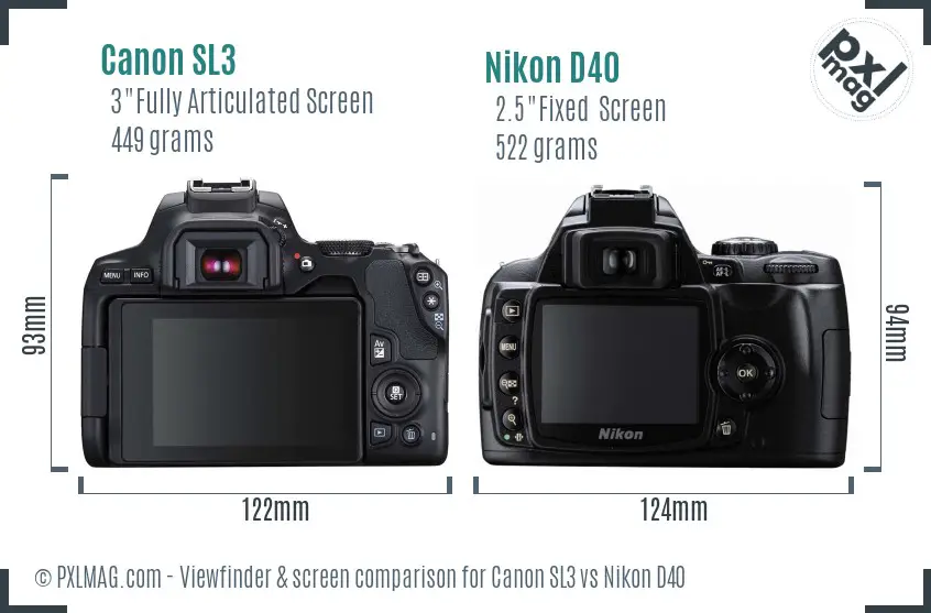 Canon SL3 vs Nikon D40 Screen and Viewfinder comparison