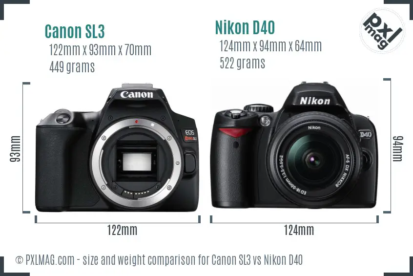 Canon SL3 vs Nikon D40 size comparison
