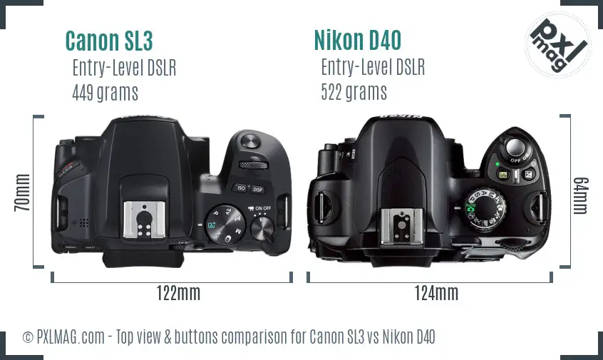 Canon SL3 vs Nikon D40 top view buttons comparison