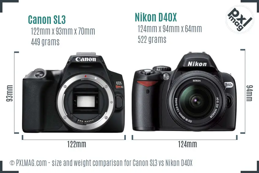 Canon SL3 vs Nikon D40X size comparison